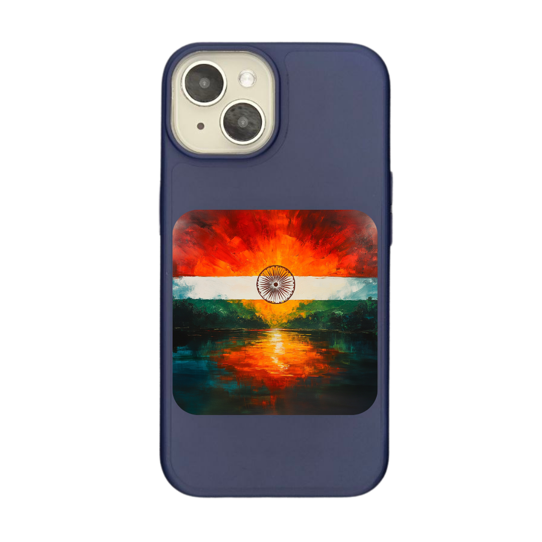 India Flag with Sunrise Reflection