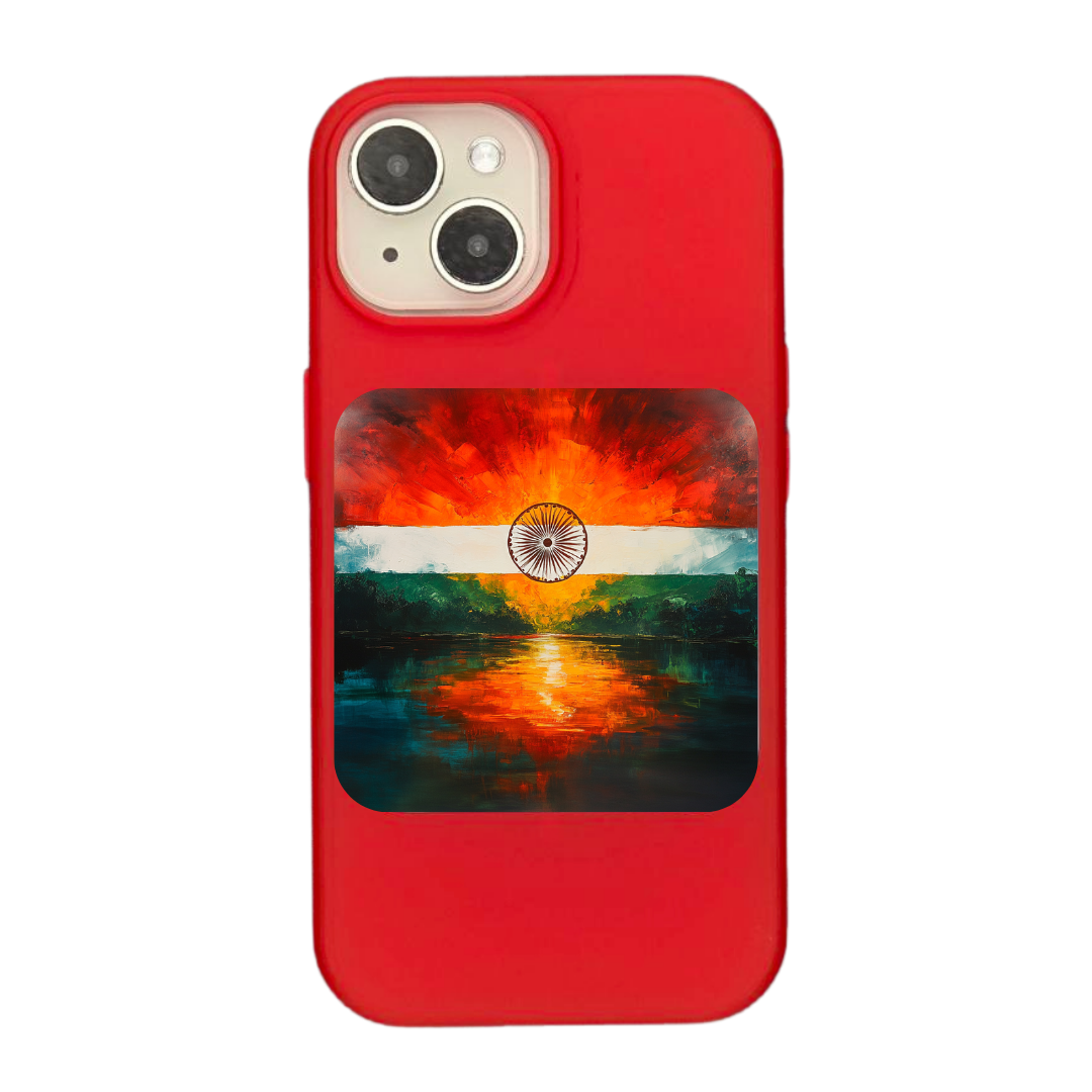 India Flag with Sunrise Reflection